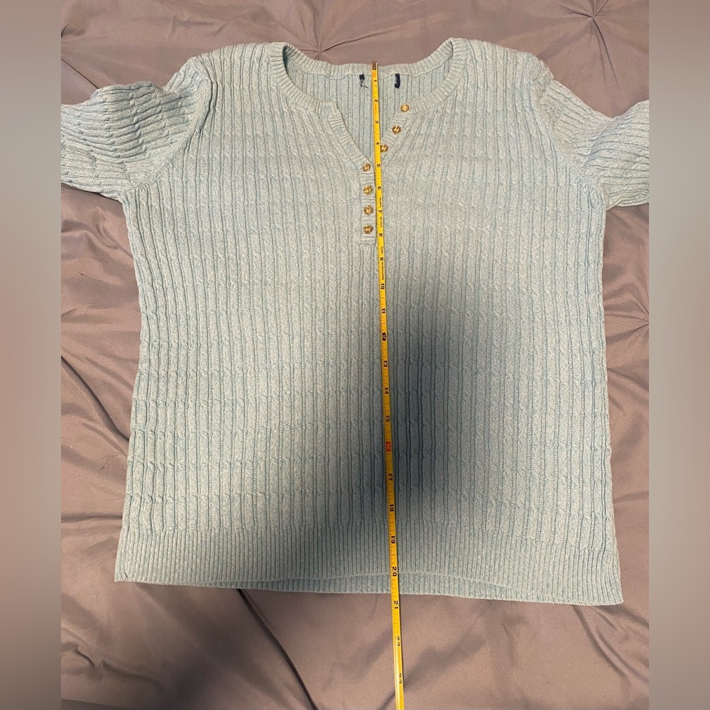 Women’s Aqua Blue Cable Knit Henley Sweater Coastal Grandma Spring Pullover M - Picture 6 of 7